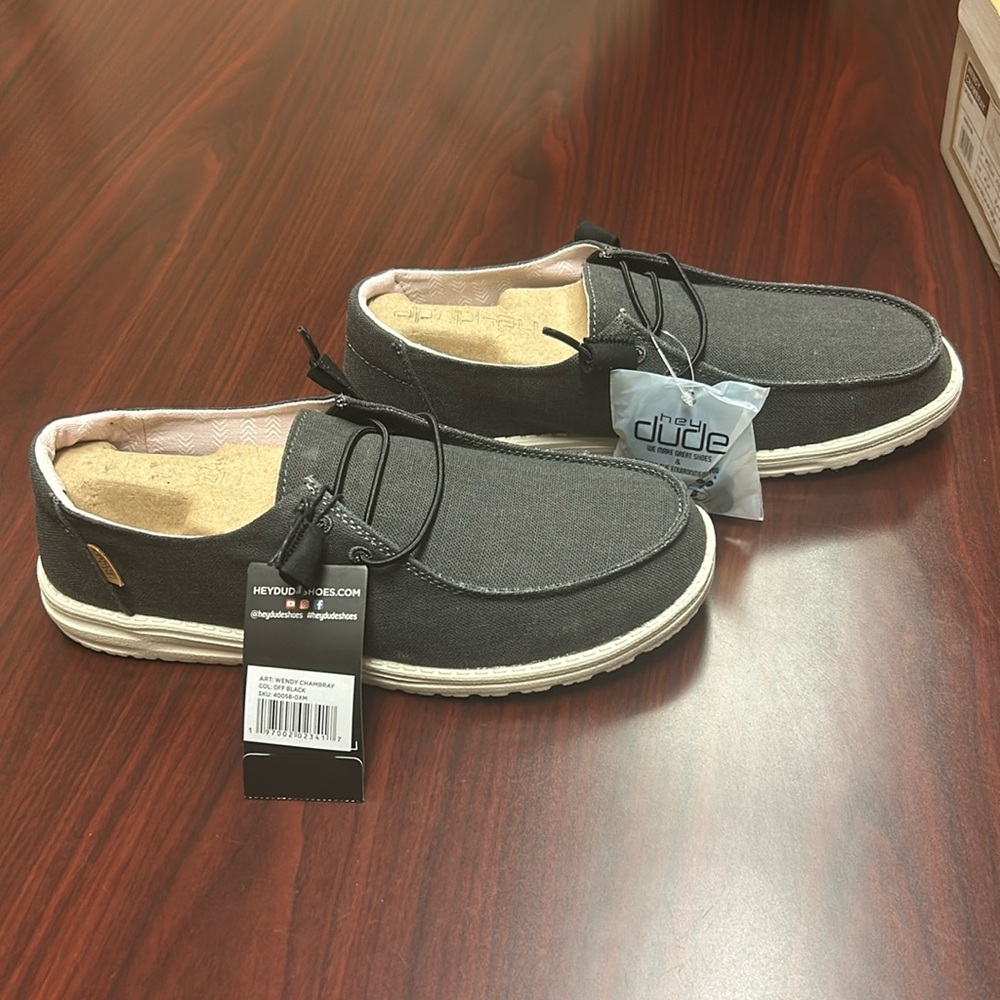Ladies brand new off black Hey Dude shoes